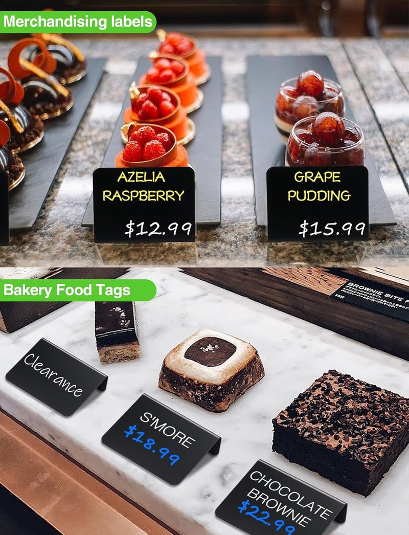 Herda 24 PCS Food Labels for Party Buffet 4"x3" Mini Chalkboard Signs for Birthday Bakery Place Cards Name Cards Food Tags for Wedding Table Signs Chalkboard Labels Includes 6 Wet Erase Markers - Image 3